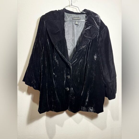 Lane Bryant Black Velvet 3/4 sleeve Portrait shawl collar Jacket Sz 28 - Picture 1 of 11